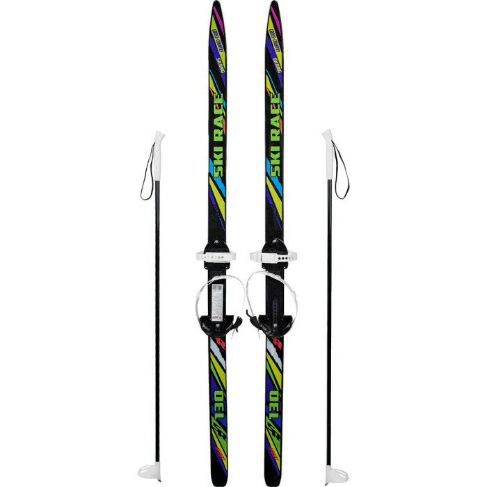 Лыжи подростковые Ski Race с палками 130 см Чёрный