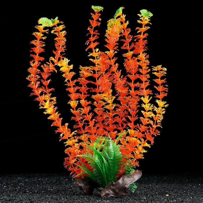 Растение искусственное аквариумное на платформе в виде коряги, 40 см, оранжевое./В упаковке шт: 1