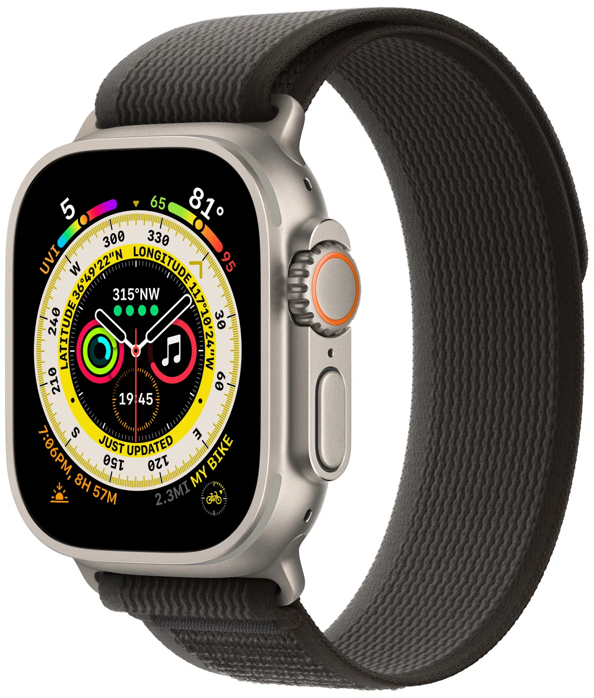 Apple Умные часы Apple Watch Ultra 49 мм Titanium Case with Trail Loop S/M (Черно-Серый, MQF43)