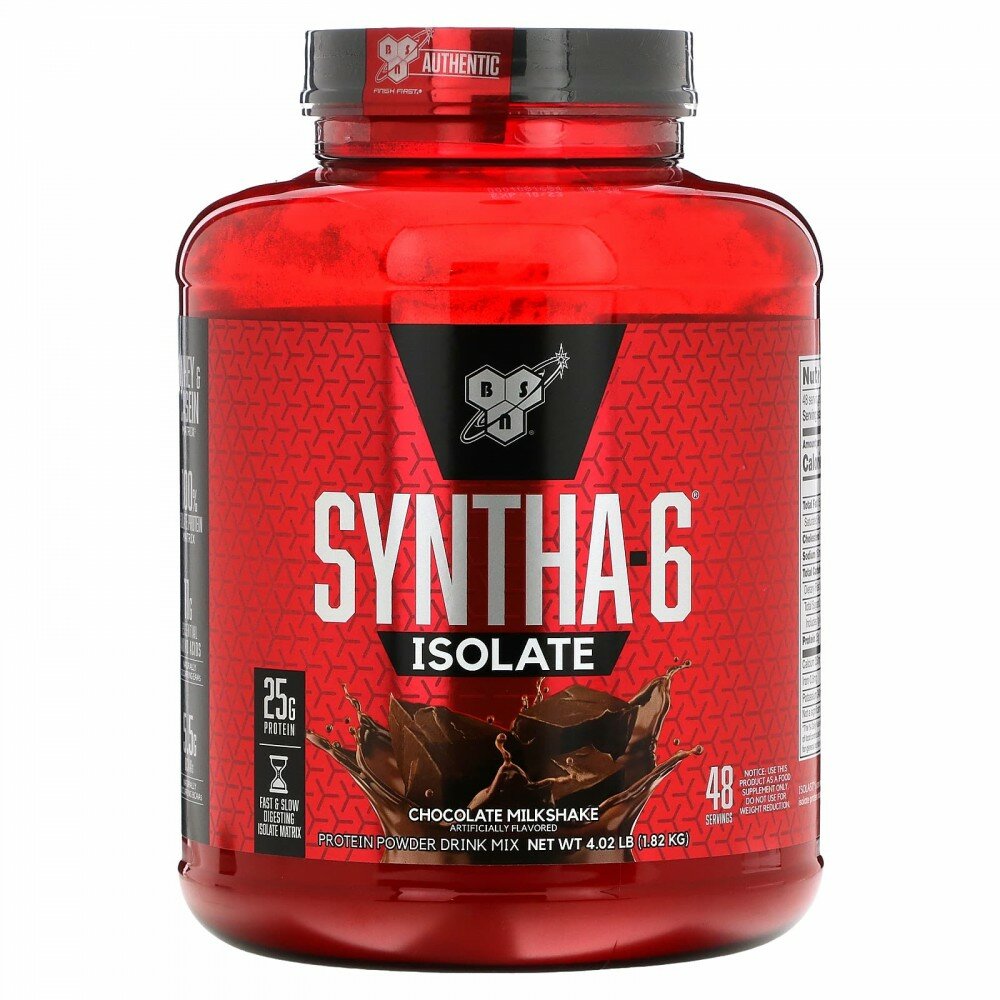 BSN, Syntha-6 Isolate, Protein Powder Drink Mix, Chocolate Milkshake, 4.02 lb (1.82 kg)