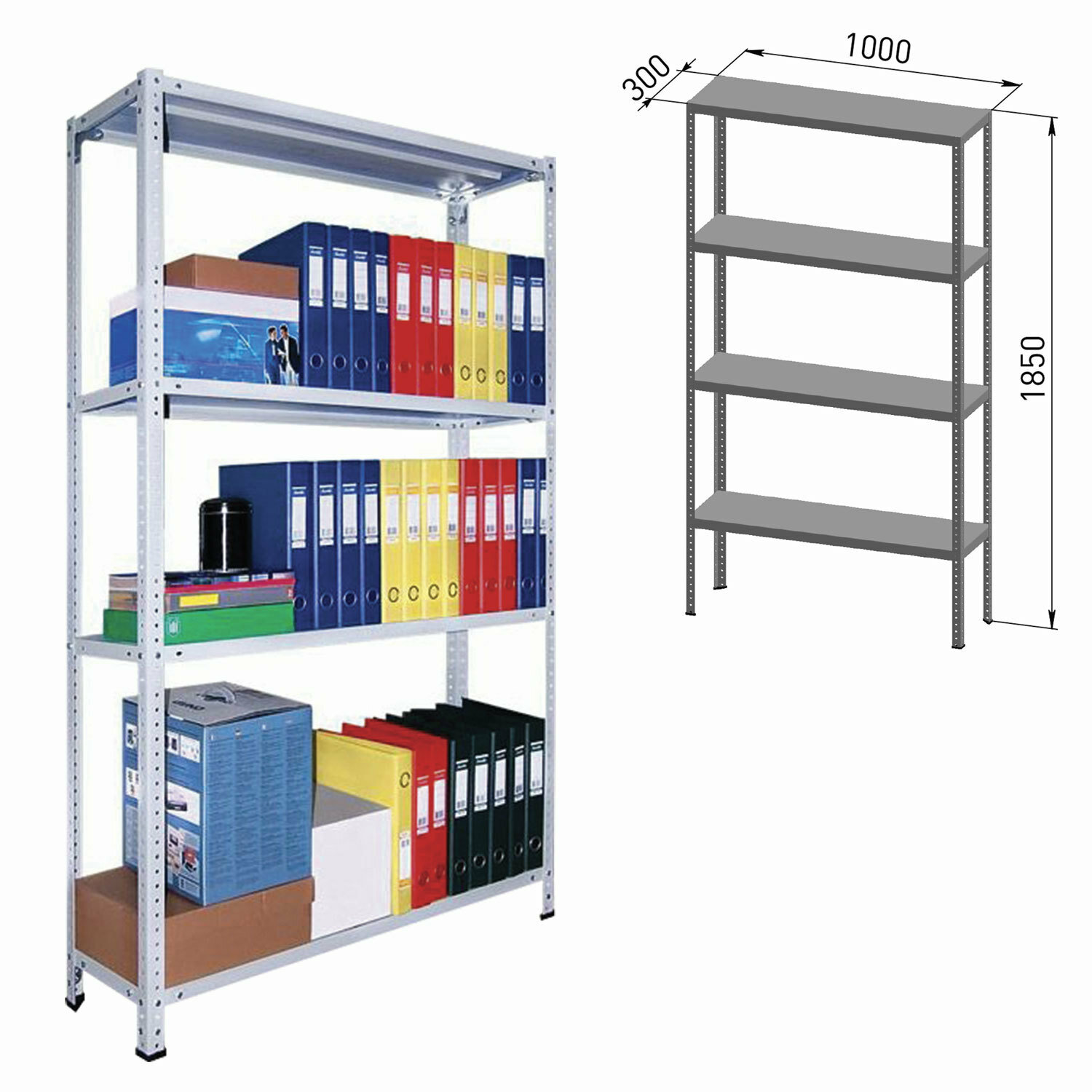 Стеллаж металлический практик "MS", 1850х1000х300 мм, 4 полки, MS 185/100х30/4 - фотография № 1