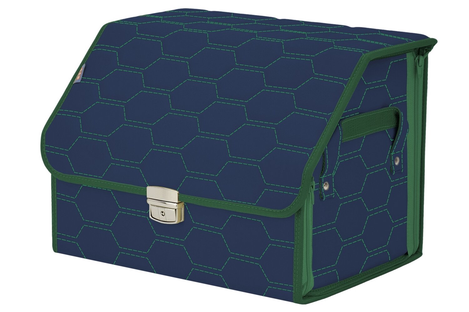 Органайзер-саквояж в багажник "Союз Премиум" (размер M). Цвет: синий с зеленой прострочкой Соты.