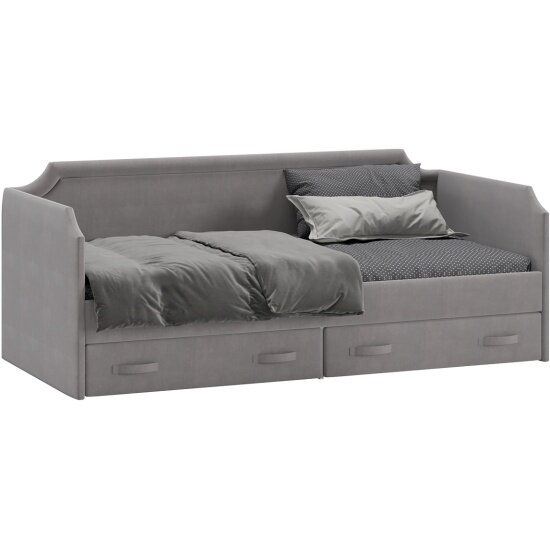 фото Кровать Трия Кантри ТД-308.12.02 с мягкой обивкой (с ящиками) Тип 1 (900) Велюр светло-серый