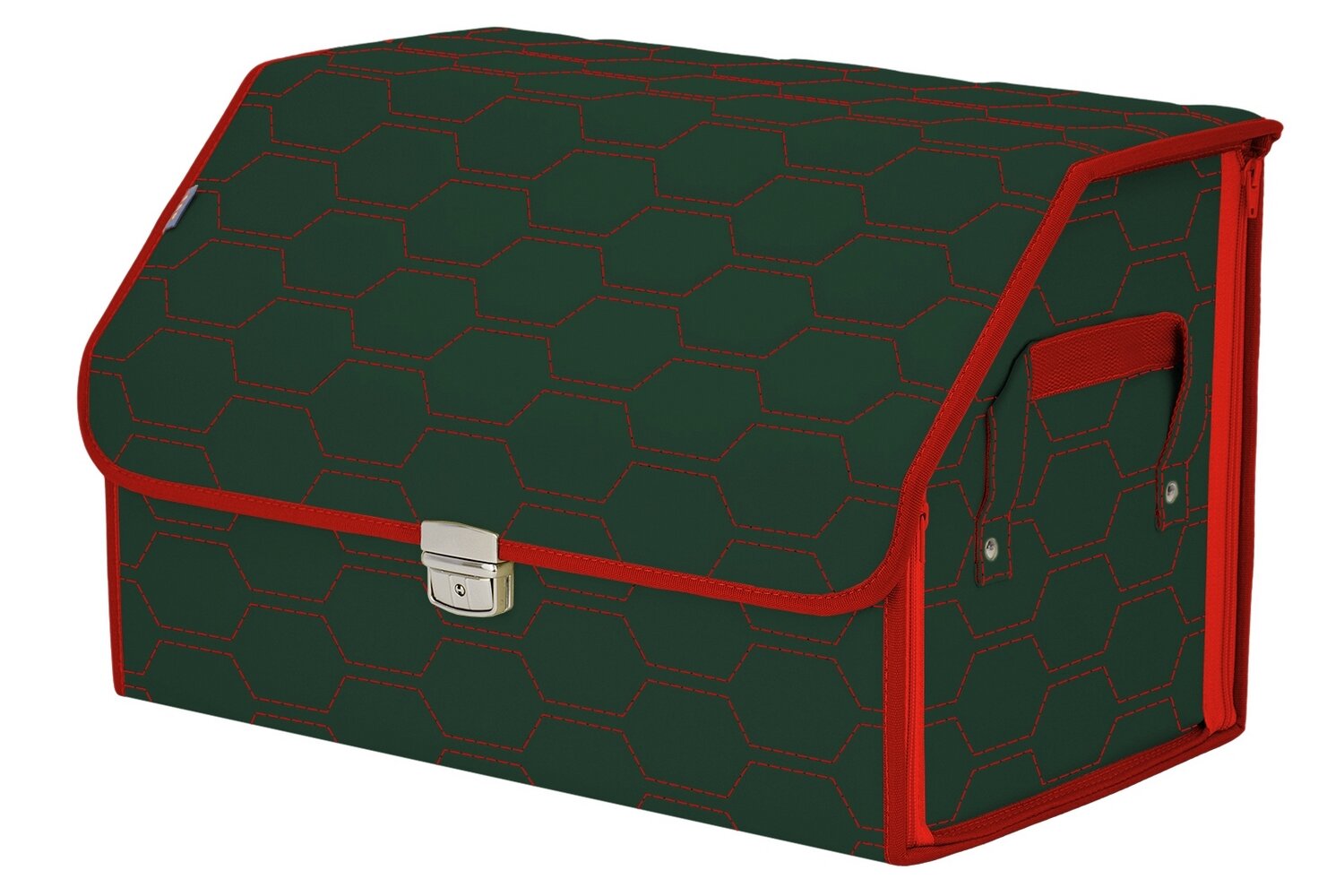 Органайзер-саквояж в багажник "Союз Премиум" (размер L). Цвет: зеленый с красной прострочкой Соты.