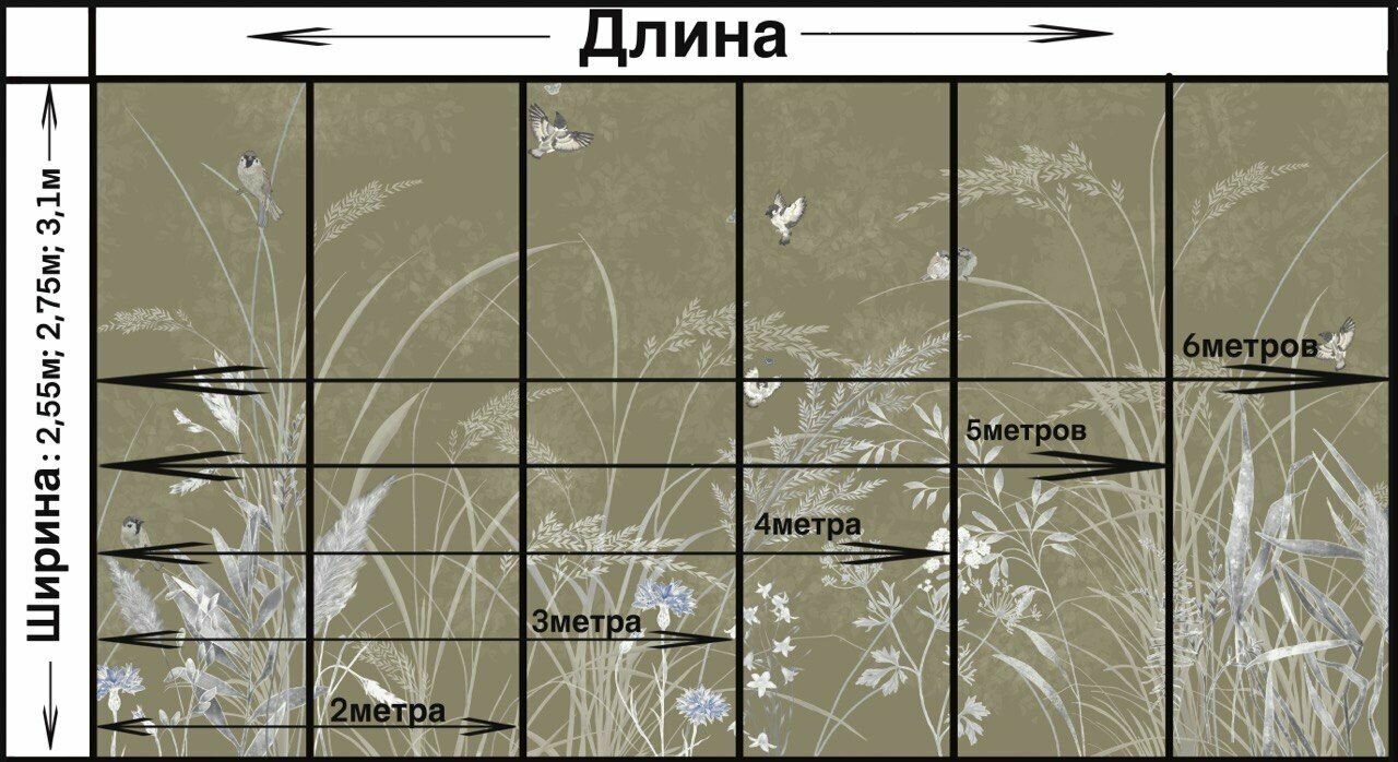 Обои бесшовные Летний сад воробьи бежевые текстура листья (ширина 3100мм х длина 2500мм) - фотография № 3