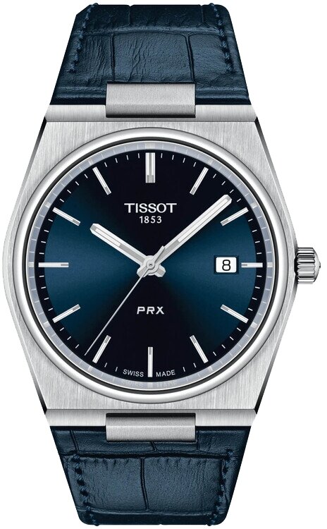 Швейцарские кварцевые часы Tissot PRX T137.410.16.041.00 на кожанном браслете, с водозащитой 10 бар и международной гарантией от производителя