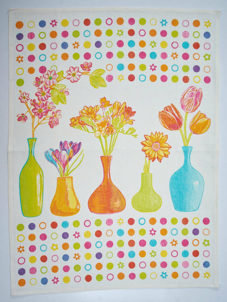 Полотенце Весенние цветы комплект - 3 (льняной, 50Х70) - фотография № 3
