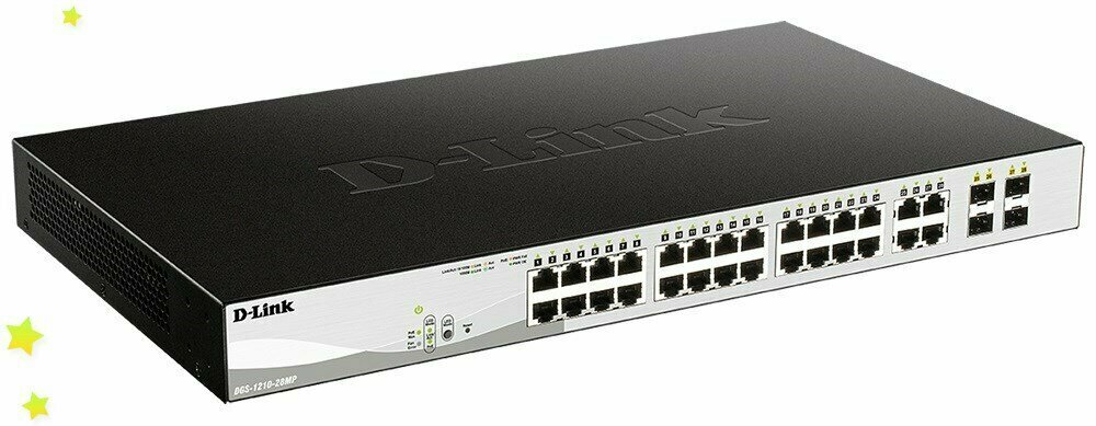 Коммутатор D-Link WebSmart DGS-1210-28MP/F1 DGS-1210-28MP/PoE 370Вт./Управляемый Layer 2