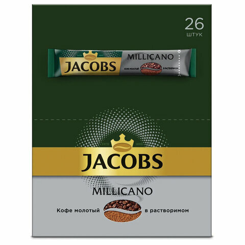 Кофе растворимый JACOBS Millicano, комплект 8 шт., сублимированный, комплект 26 пакетиков по 1.8г, ш/к 78134, 4251154 - фотография № 1