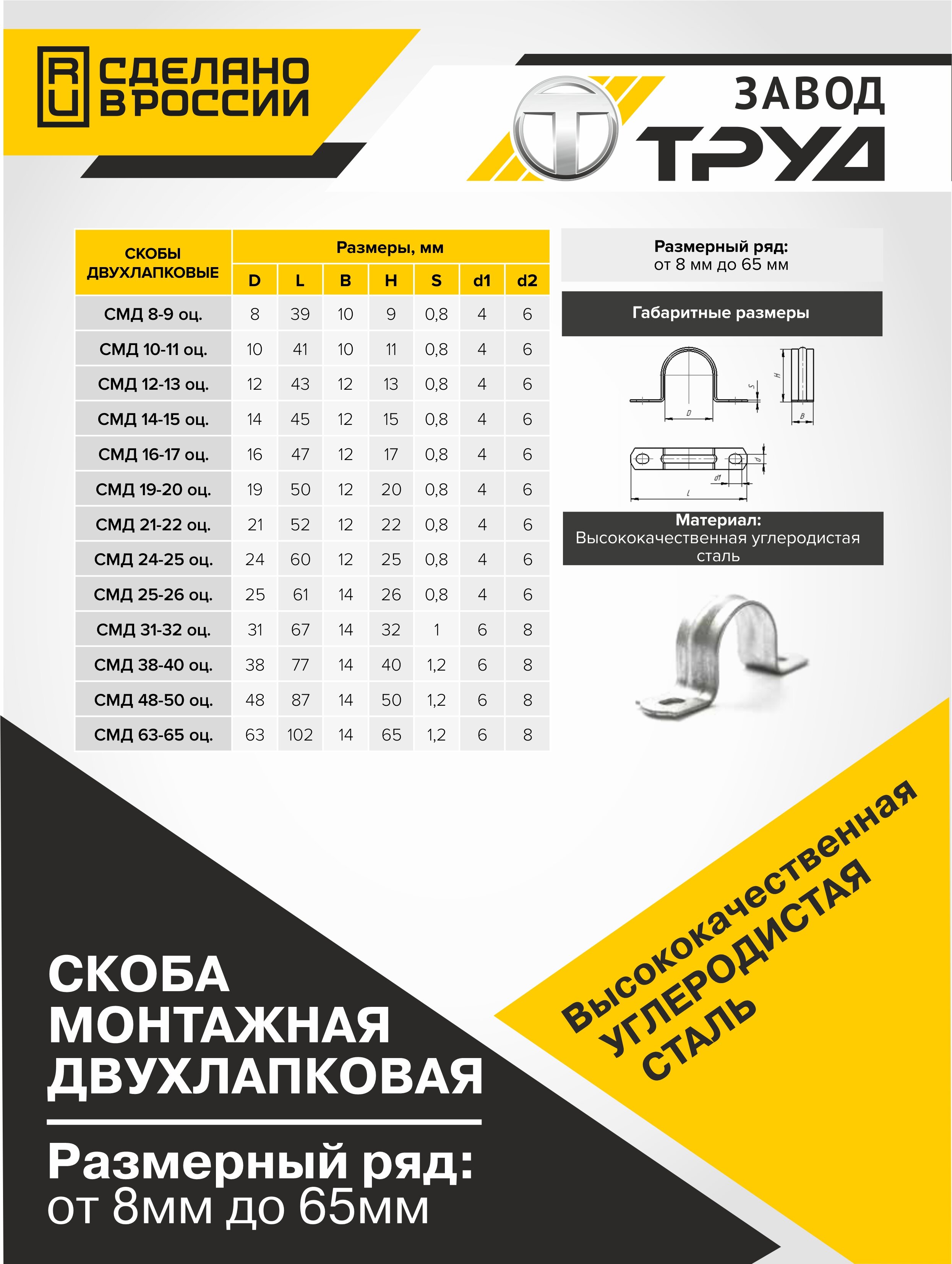 Скоба монтажная двухлапковая СМД 19-20мм упаковка по 10 шт. "Завод Труд" для крепления - фотография № 5