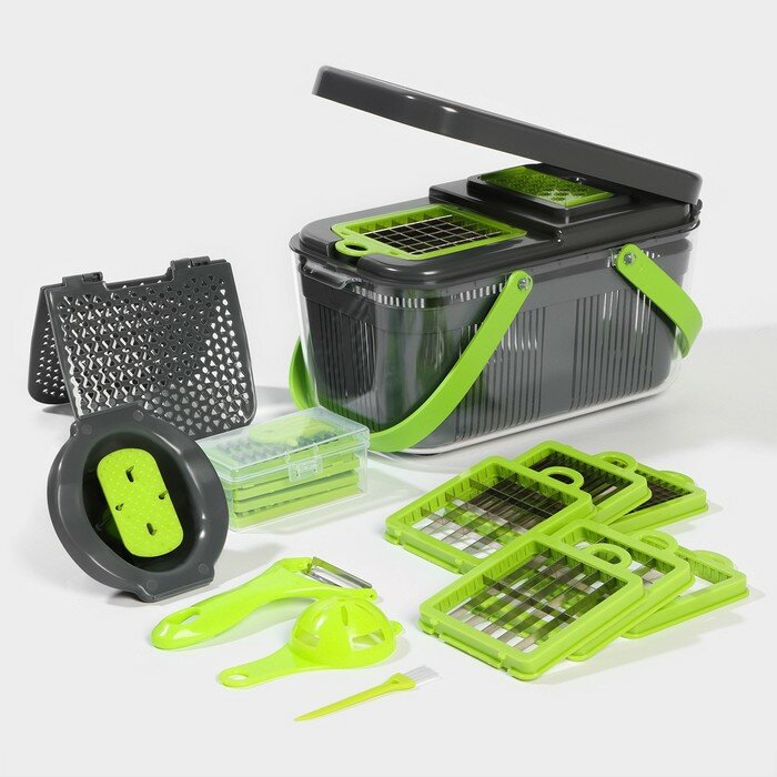 фото Овощерезка универсальная Chopper, 22 насадки, цвет серый/зелёный