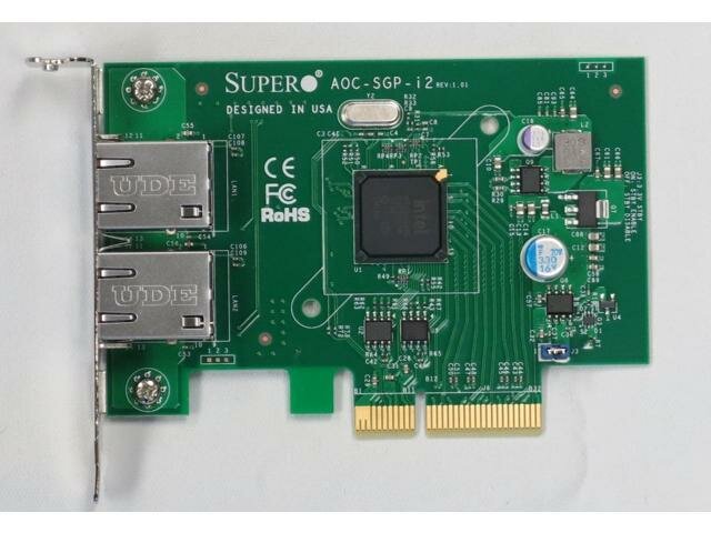 Сетевой адаптер Supermicro AOC-SGP-I2 2x1GbE RJ45, PCI-E x4, (LP) Intel i350AM2 (аналог Intel i350T2V2)