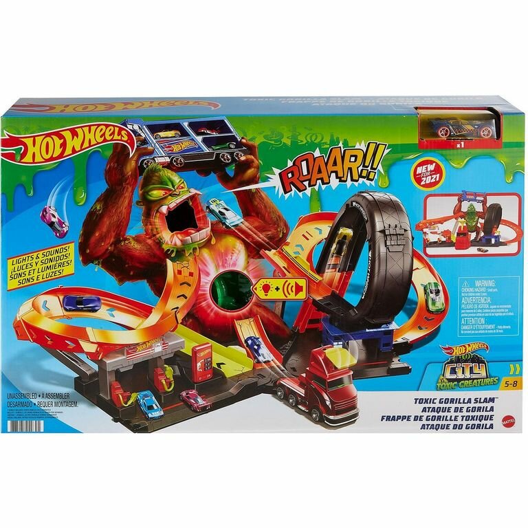 Hot Wheels Сити Автотрек Атака бешеной гориллы с машинкой, GTT94