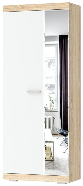 Шкаф 2-дверный Соната ШСЗ-800 / Шкаф для одежды / Шкаф с зеркалом, 80 см (Дуб Сонома/Белый глянец) - фотография № 1