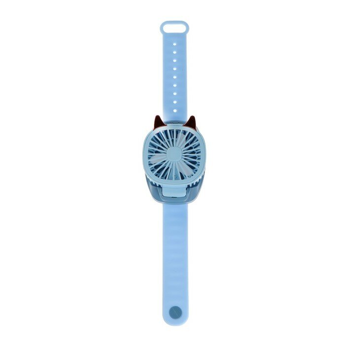 Мини вентилятор в форме наручных часов LOF-09, 3 скорости, подсветка, голубой - фотография № 6