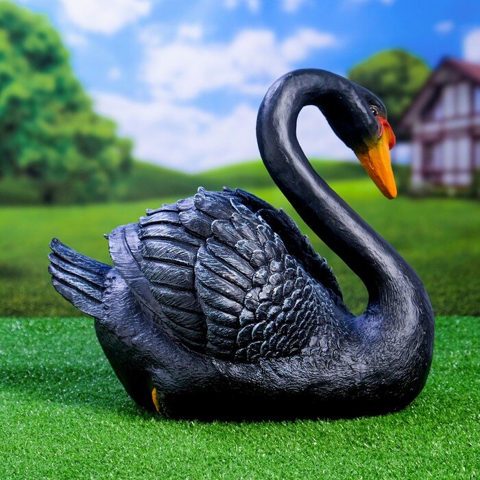 Садовая фигура "Лебедь" черный, 34х25х40см - фотография № 3