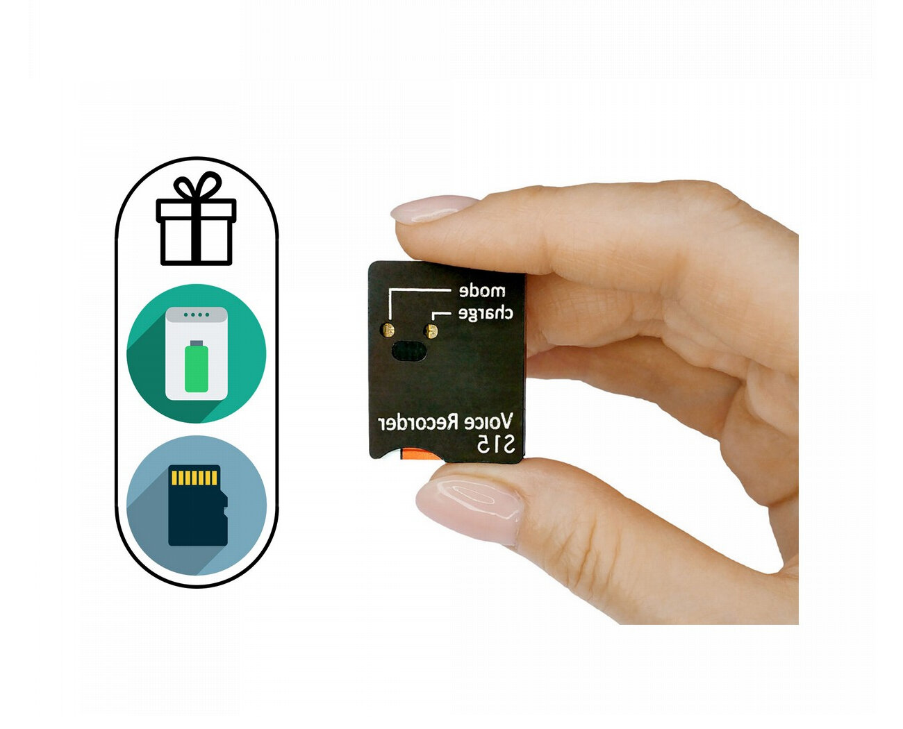 Диктофон с функцией VOX с активацией голосом Сорока 15.3 (MicroSD) (N6930EU) + подарки (SD карта 32ГБ и Powerbank 30000 mAh) (VOX, циклическая запис