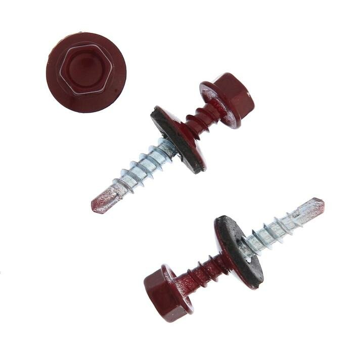 фото Саморезы кровельные тундра krep с буром 4.8x28 мм, темно-красный 300 шт.