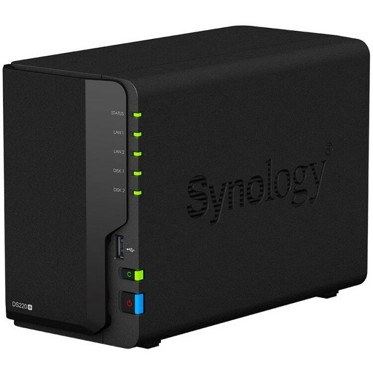 Synology DS220+ Сетевое хранилище DC 2,0GhzCPU 2GB upto6 RAID0,1 up to 2HDDs SATA 3,5' 2,5' 2xUSB3.0 2GigEth iSCSI 2xIPcam up to 25 1xPS 2YW