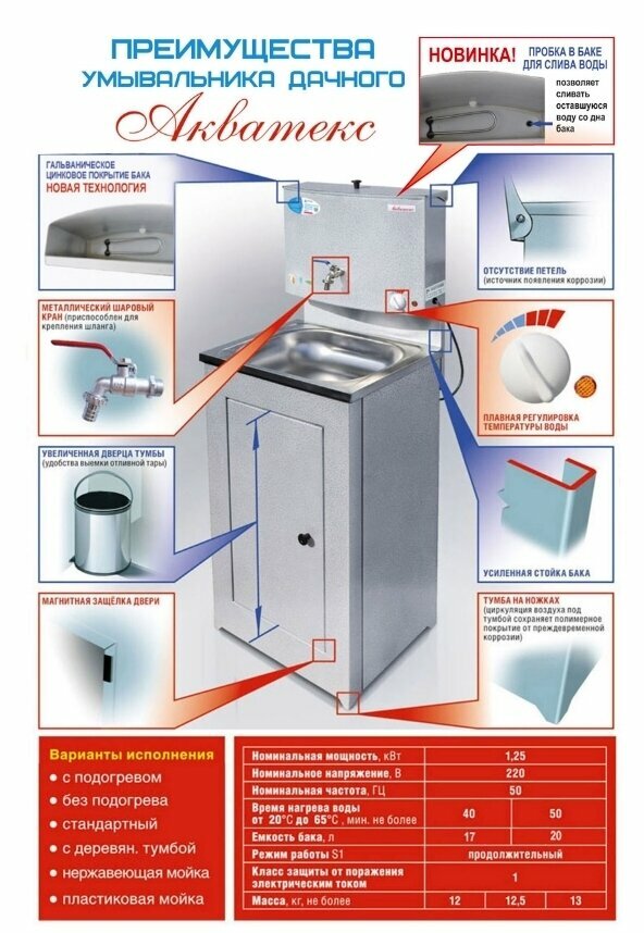 Умывальник для дачи/рукомойник Акватекс с подогревом и нержавеющей раковиной. - фотография № 5