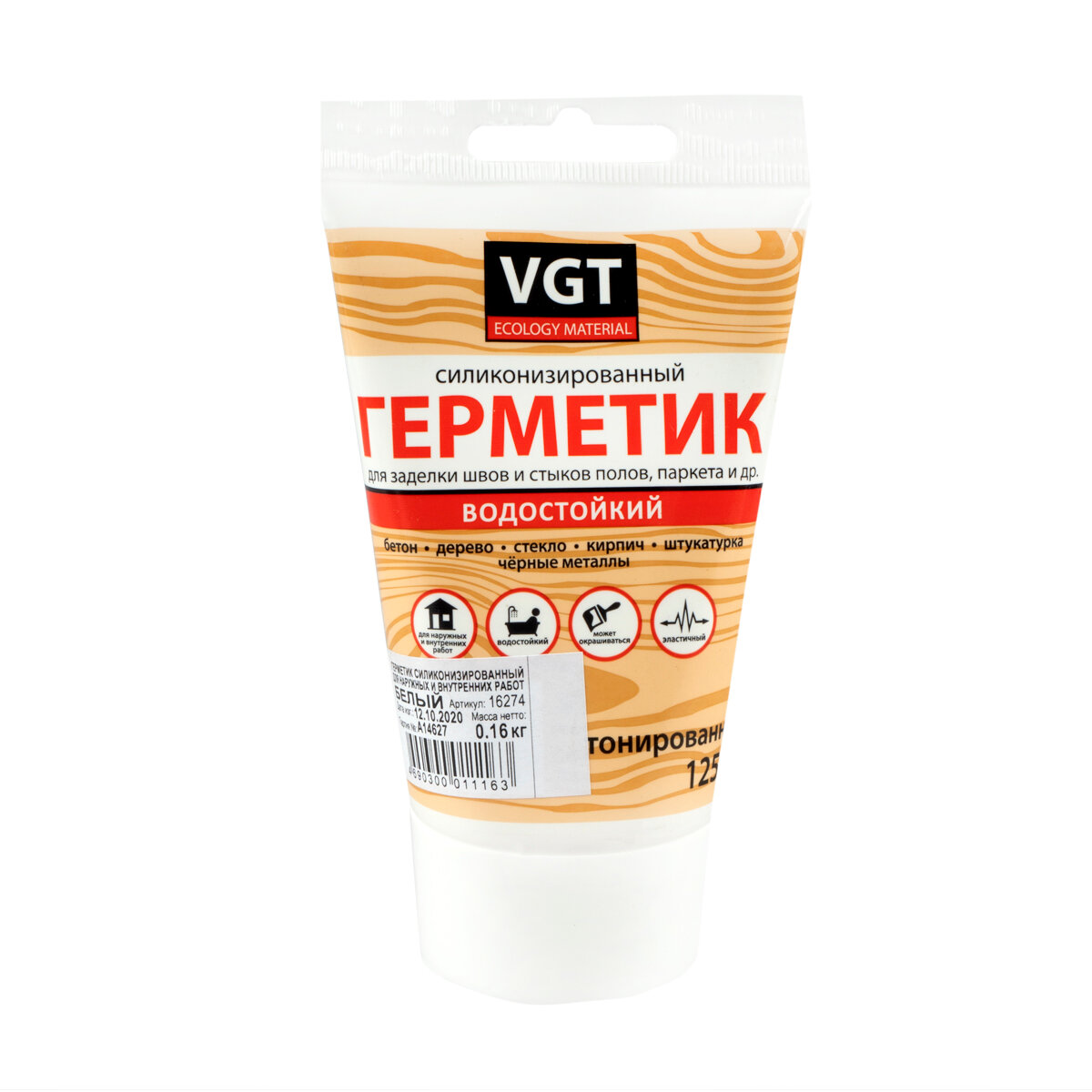 Силиконизированный герметик для наружных и внутренних работ VGT, 160 г, белый