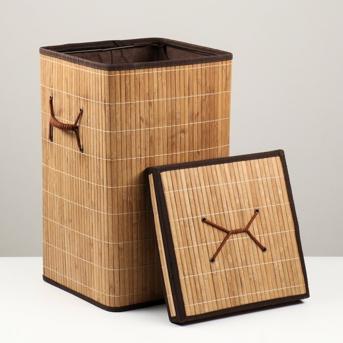 Корзина для хранения,квадрат, с ручками, складная, 30×30×50 см, бамбук - фотография № 4