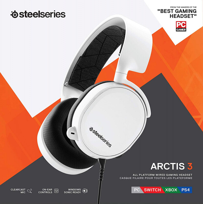 Наушники с микрофоном Steelseries Arctis 3 2019 Edition белый 3м мониторы оголовье (61506)