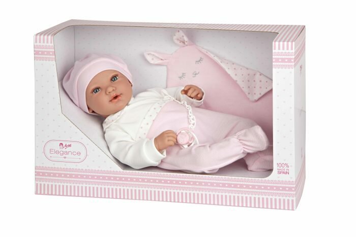 Arias ELEGANCE IRIA кукла мягкая с виниловыми конечностями, 45 см, плачет. В розовой одежде, с соской и одеялом.