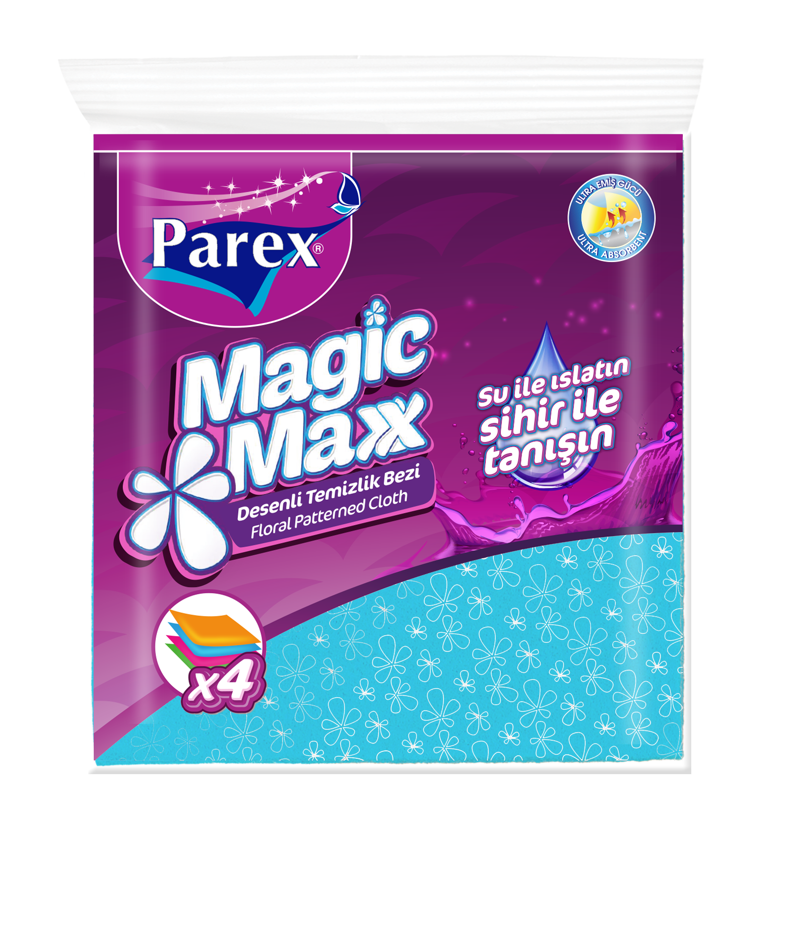 Салфетки для уборки Parex Magic Maxx безворсовые из вискозы с рисунком, 4шт - фотография № 1