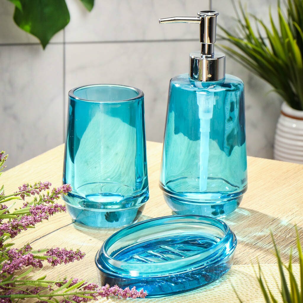 Дозатор для жидкого мыла, стекло, 8х19 см, голубой, GL0170A-LD - фотография № 3