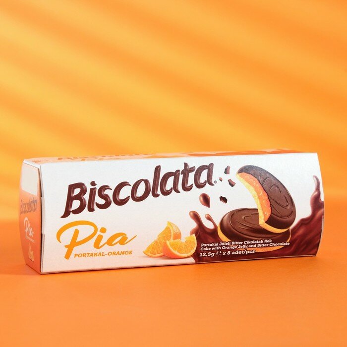 Печенье Biscolata Pia KEK c апельсиновой начинкой покрытой темным шоколадом, 100 г - фотография № 1