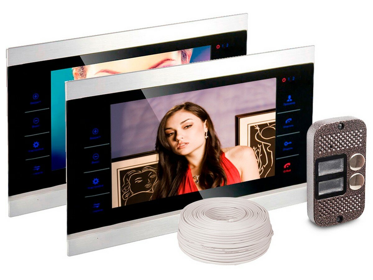 Комплект: видеодомофон на 2 квартиры: 2 монитора HDcom S-104 вызывная панель JSB-V082 - запись по движению