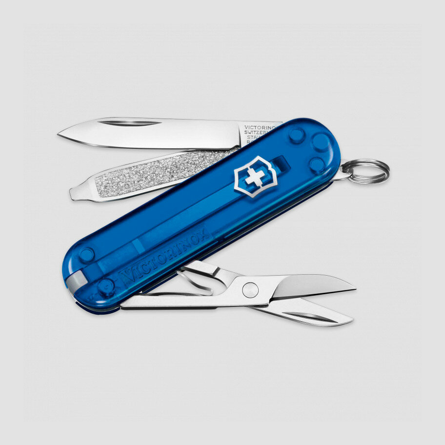 Нож швейцарский складной Victorinox «Classic SD Transparent Deep Ocean», 7 функций, длина клинка: 4.0 см 0.6223.T2G