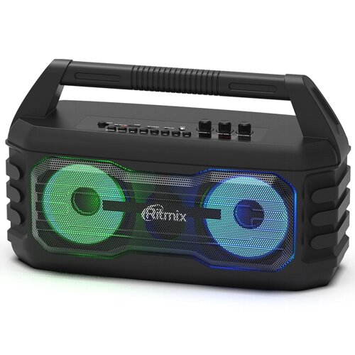 Колонка портативная Ritmix SP-610B,20Вт, bluetooth, MP3, FM, аккумулятор 2000 мАч,дин. подсветка,эквалайзер - чёрная