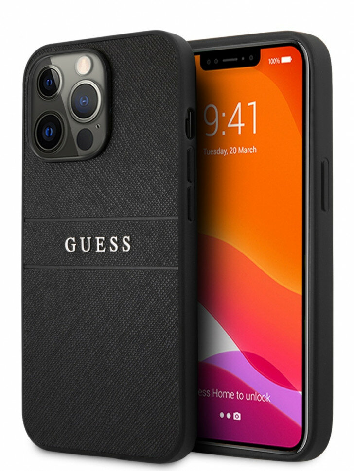 Чехол для iPhone 13 Pro Guess PU Saffiano with metal logo Hard Black (GUHCP13LPSASBBK)