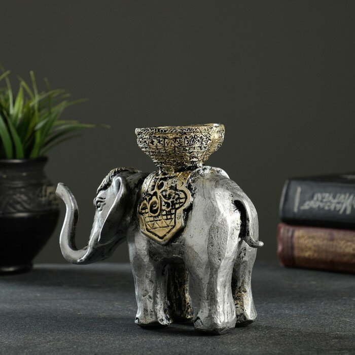 Хорошие сувениры Подсвечник "Слон" серебро 13х19см - фотография № 5