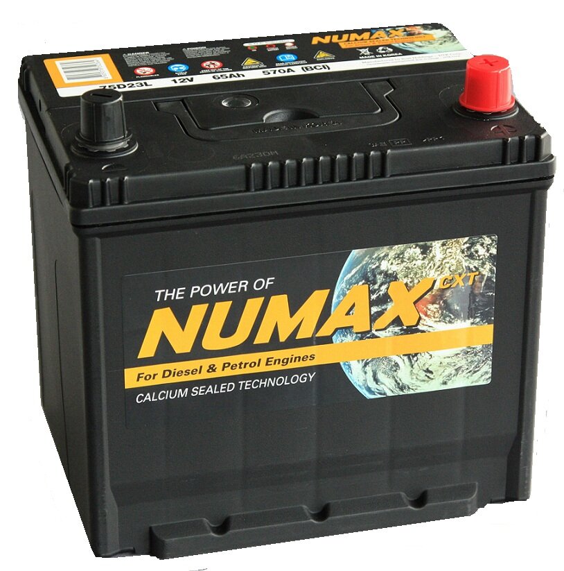 Аккумулятор автомобильный Numax 75D23L 65 А/ч 570 А обр. пол. Азия авто (232х175х225) с бортиком