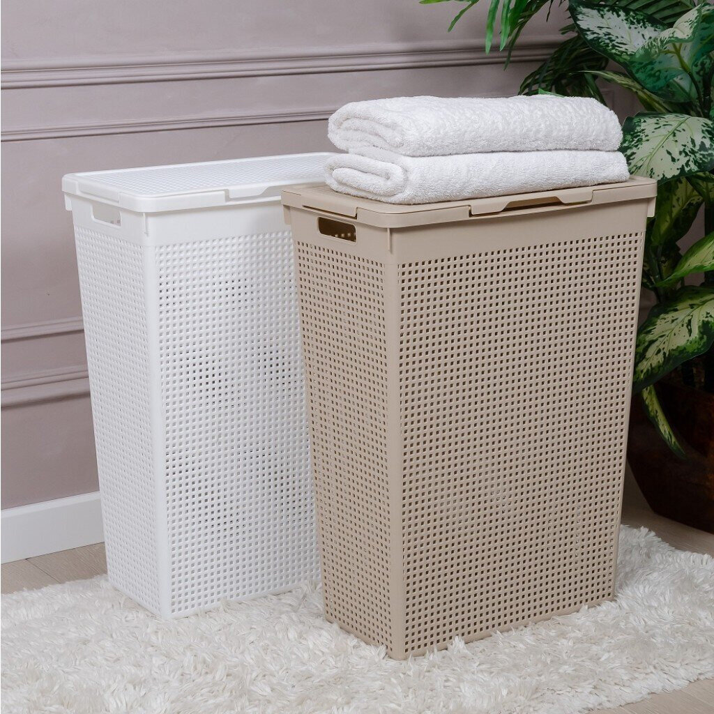 фото Корзина для белья 5650006 узкая с крышкой "Лофт" (белый) 45х26х61,5 см VIOLET