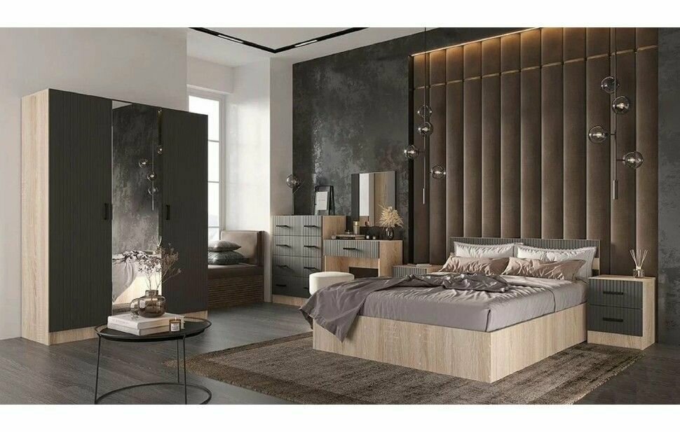 Комплект мебели для спальни Карина-6 МДФ, композиция 1 Дуб сонома/Графит