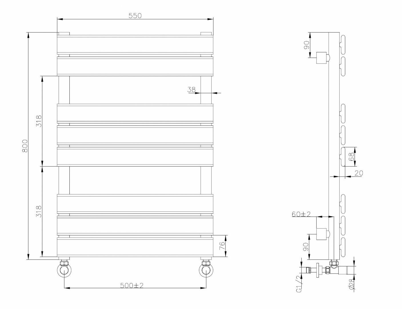 Полотенцесушитель водяной Boheme Venturo Black 720-B 50*80 см черный - фотография № 2