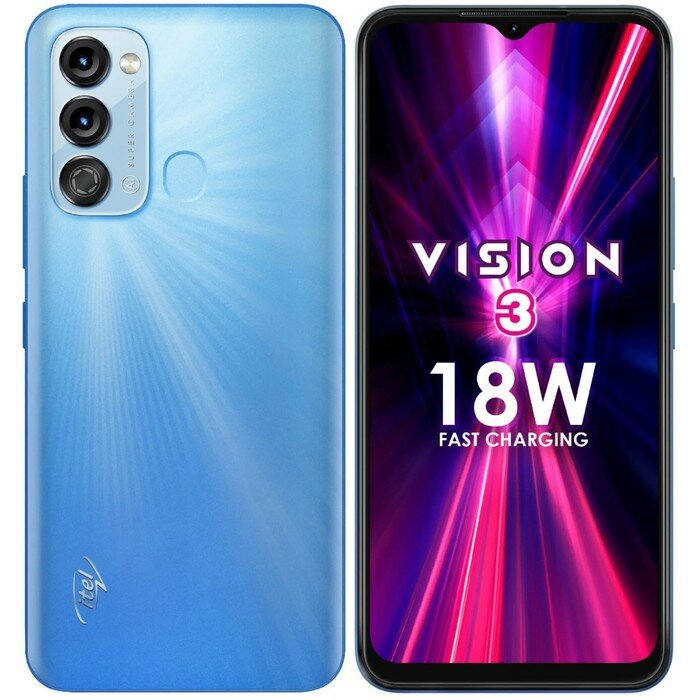 Смартфоны itel Смартфон Itel Vision 3 (S661LPN) LTE, 6.6", 3 Гб, 64 Гб, 8 Мп, 2 sim, 5000 мАч, голубой