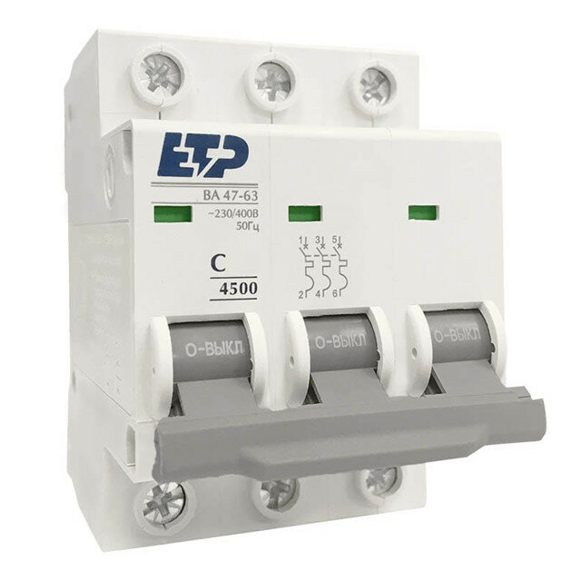 фото выключатель автоматический ETP 3P 10А тип C 4,5 кА
