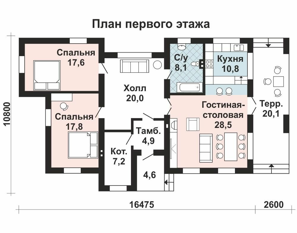 (140м2, 19х10м) Готовый проект одноэтажного дома из газобетона с котельной и зоной барбекю - AS-2061 - фотография № 3