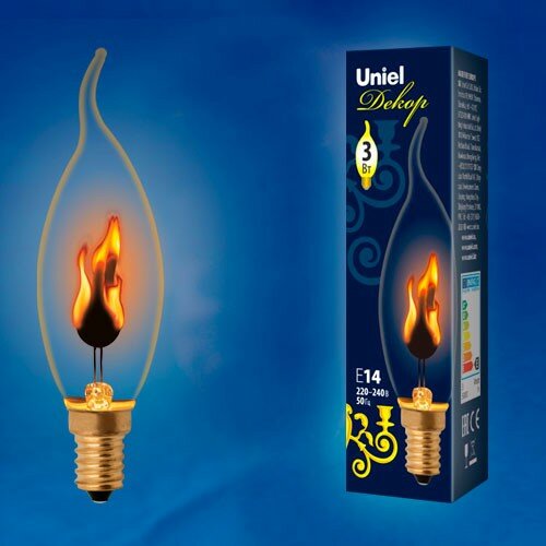 Лампа накал Uniel 3Вт E14 CL свеча на ветру Эффект пламени