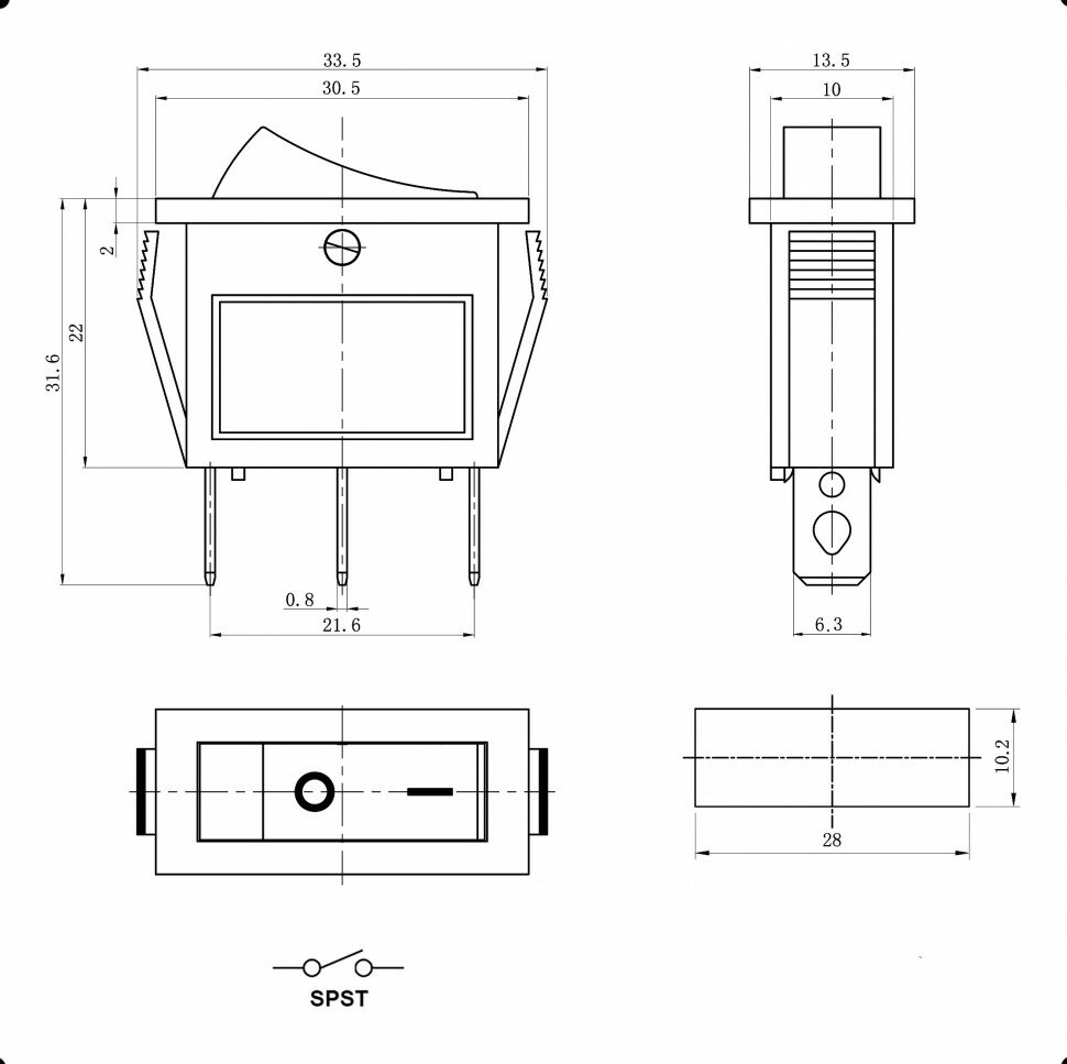 KCD3-101N-C3-G/3P on-off Переключатель клавишный (рокерный) (зеленый) - фотография № 2