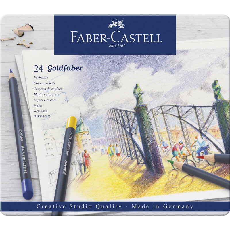 Цветные карандаши Faber-Castell Goldfaber, 24 шт, в металлической коробке - фото №1