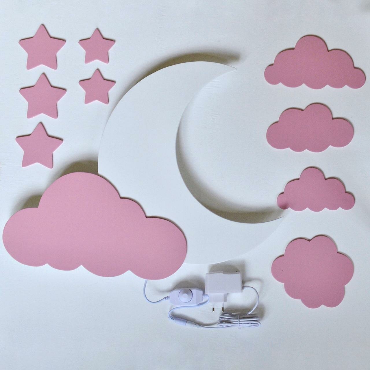 Светильник Forest History Луна с облоками и звездами розовая - фотография № 3