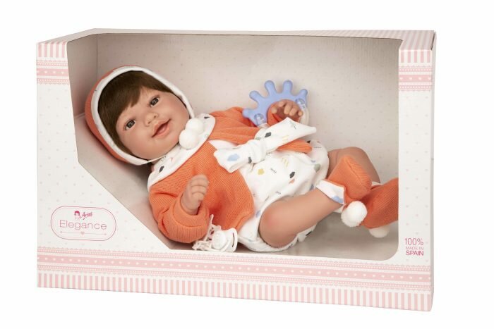 Arias ELEGANCE ADI кукла мягкая с виниловыми конечностями, 45 см. В одежде, с соской и погремушкой.