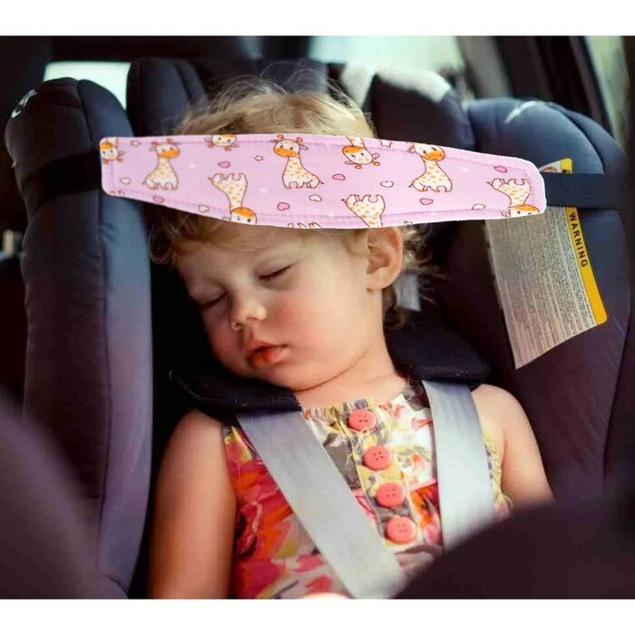 Повязка-фиксатор детская лицевая для поддержки головы в автокресле жирафик розовая