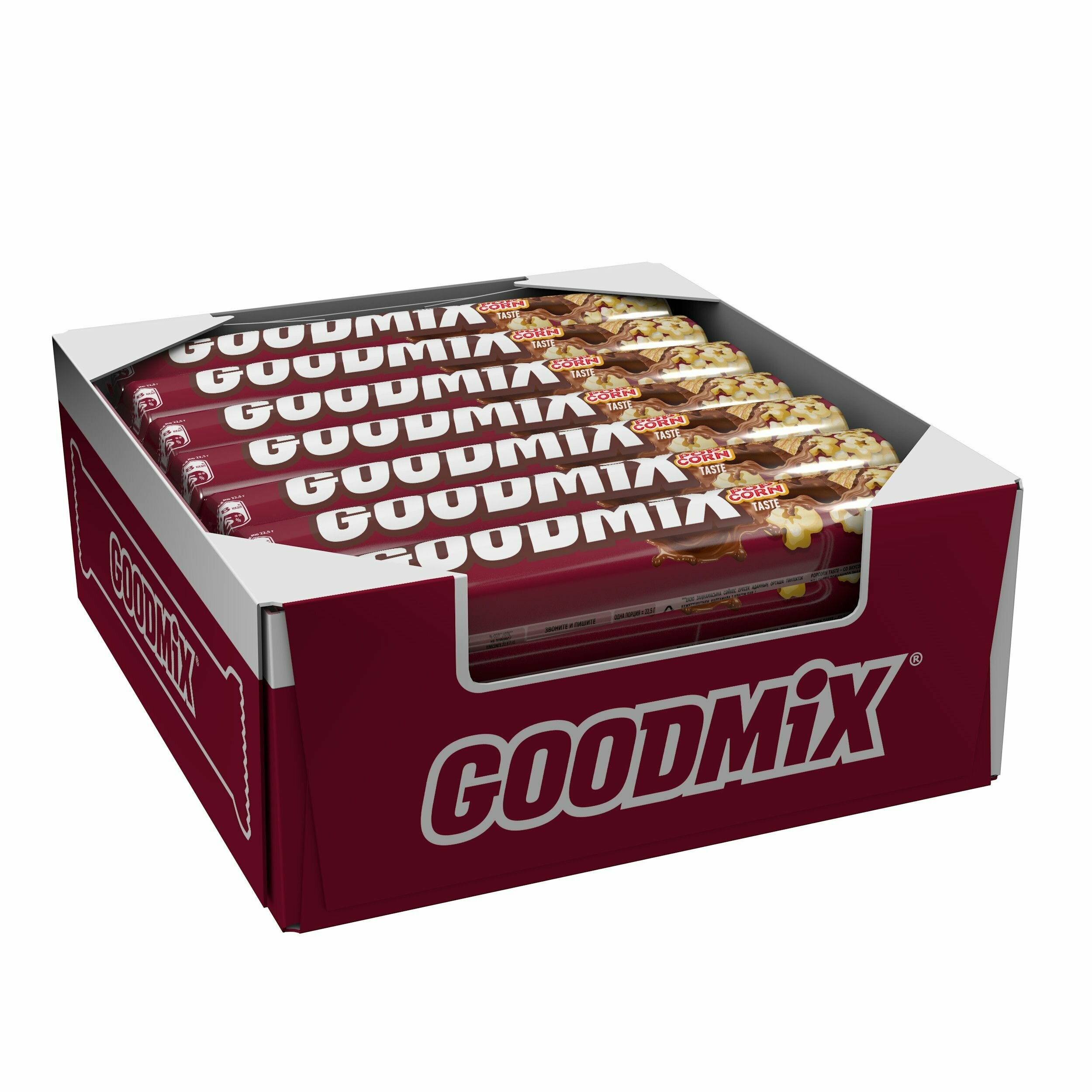 Батончик шоколадный, "Goodmix", с начинкой из хрустящей вафли и со вкусом попкорна, 45г 35 шт - фотография № 1